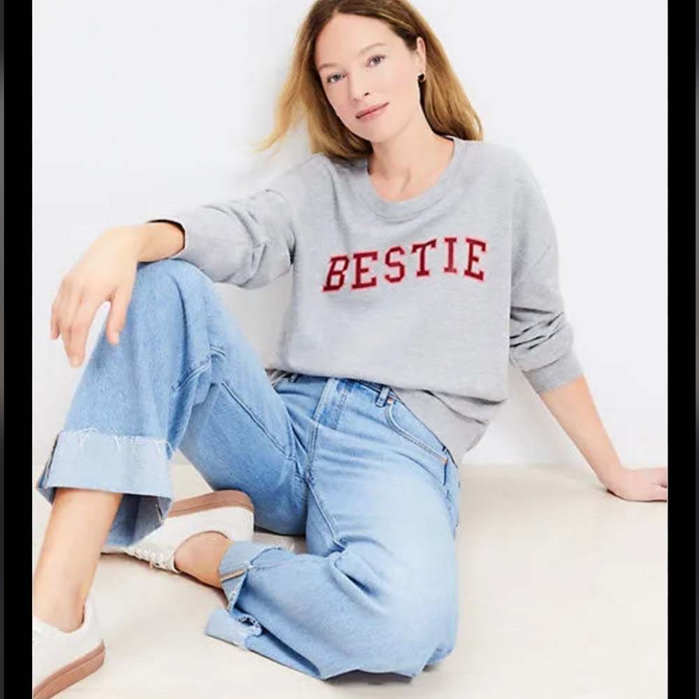 LOFT - Gray Sweatshirt with Red 'Bestie' Print - Picture 3 of 6